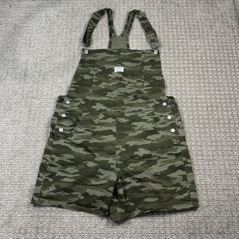 Levis Camo Print Shortalls Womens XL Green Camouflage Utility Overalls